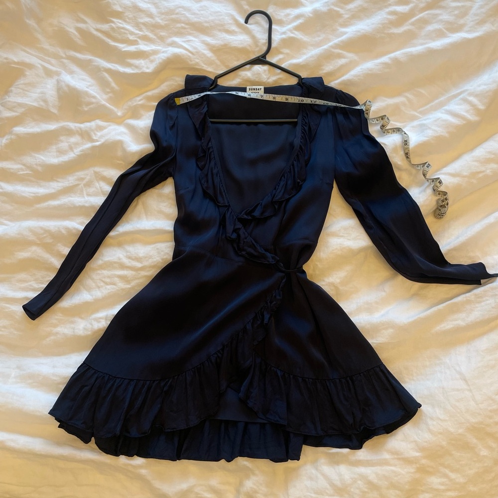 Gorgeous Navy Satin Wrap Tie Mini Dress